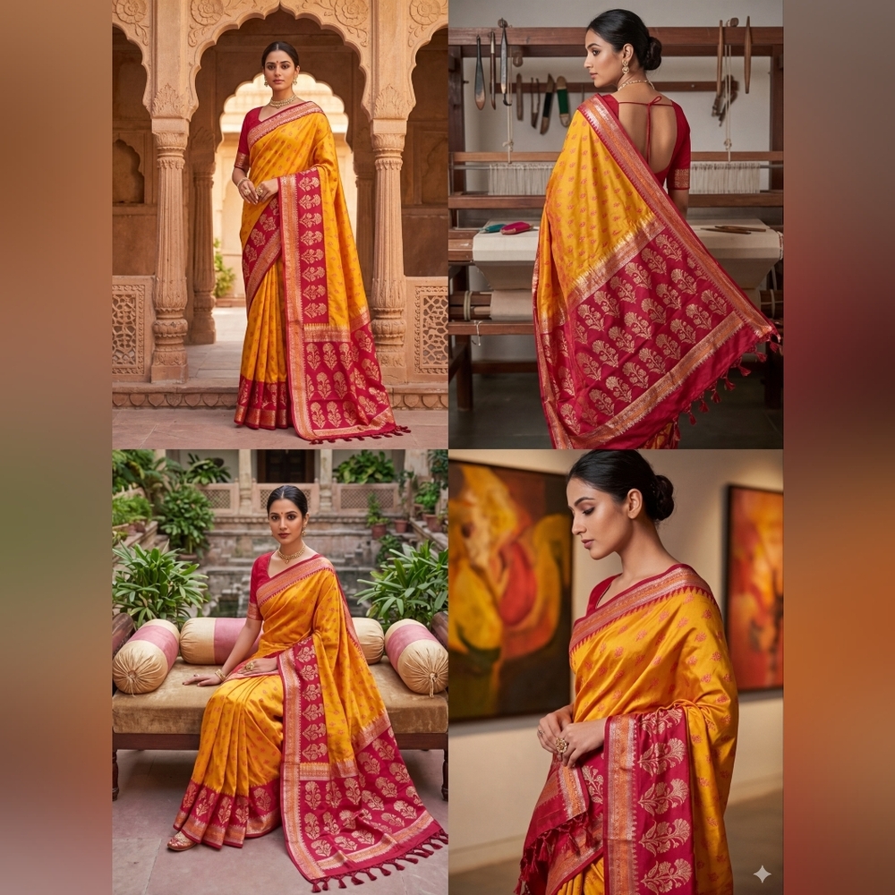 Women Pure Mulberry Silk Asavali Benarasi Saree Handloom Wedding Party Festive